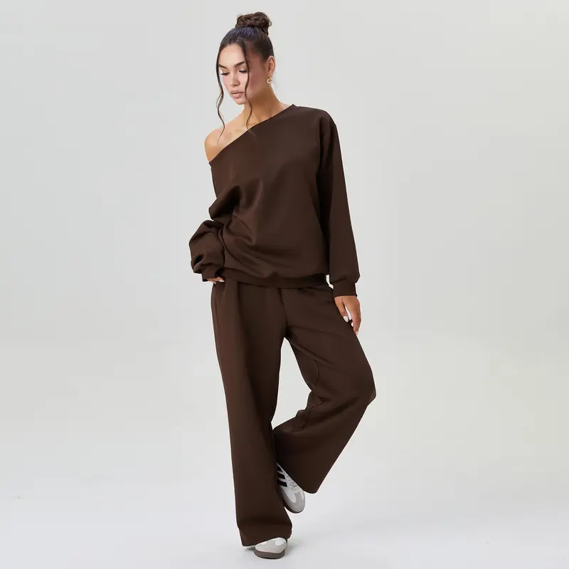 Long Sleeve Top and Wide Trousers Two Piece Outfits Set for Women