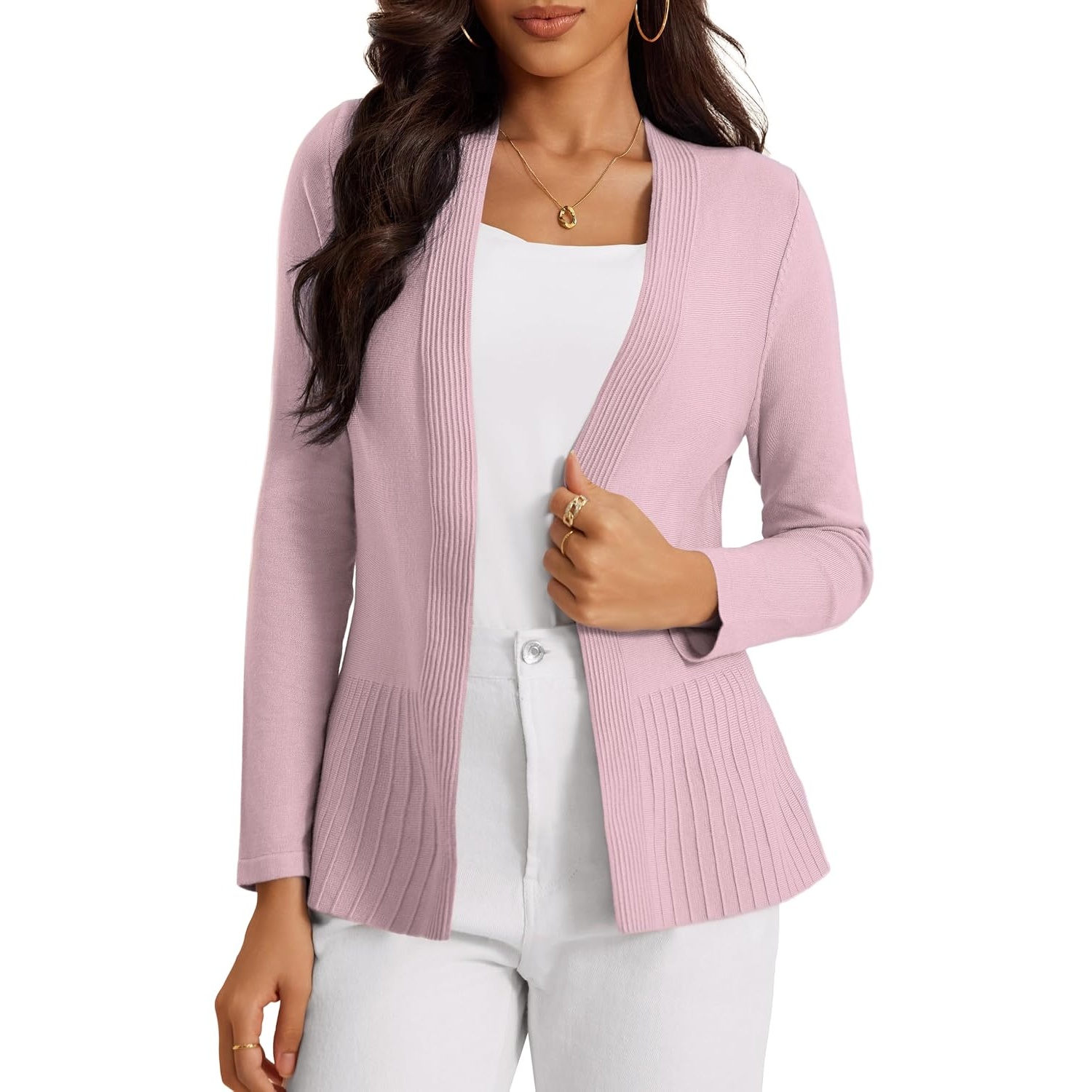 Casual Ribbed Knit Open Front Cardigan Sweater For Women