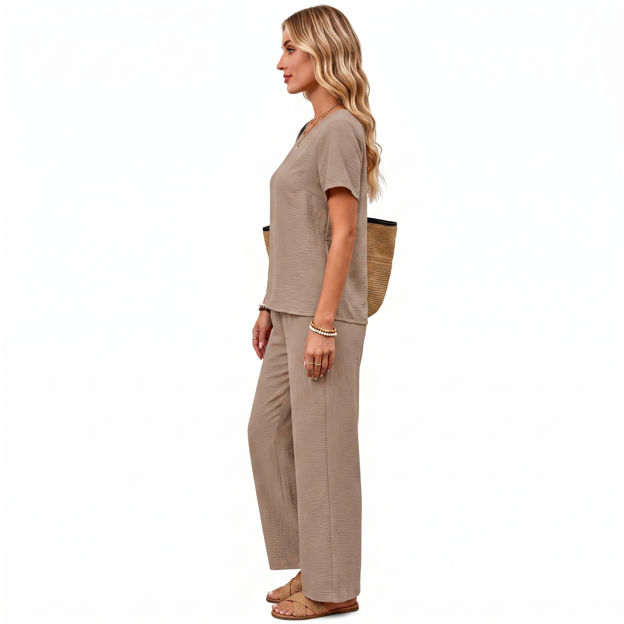 Pleated Front Top Wide Pants Lounge Set