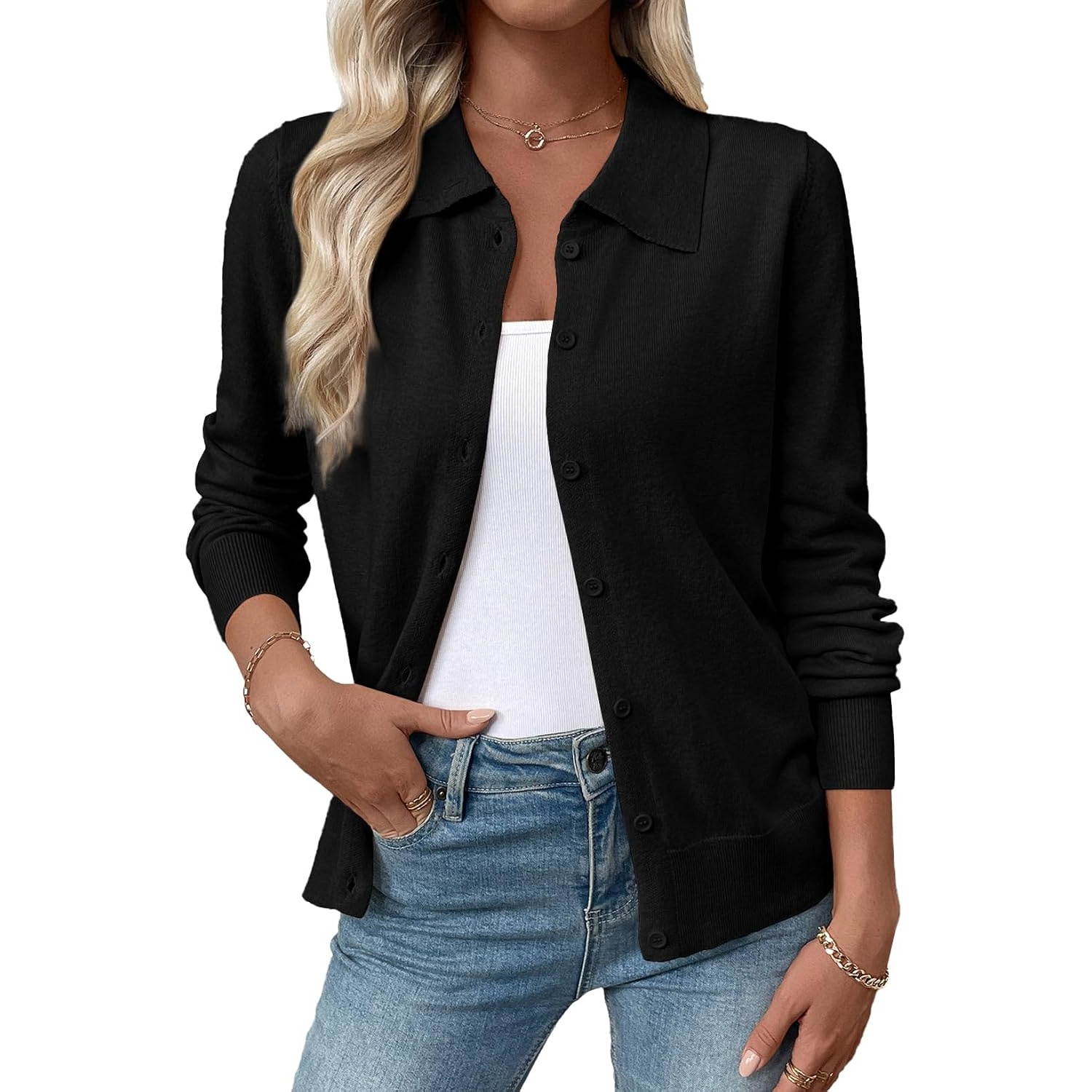 Casual Wool Blend Lightweight Front Cardigan With Button For Women
