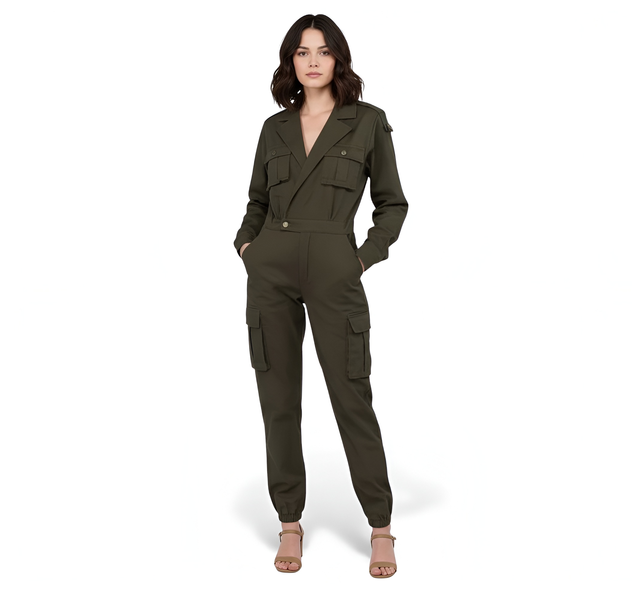 Denim Style Cargo Jumpsuit For Women With Utility Design