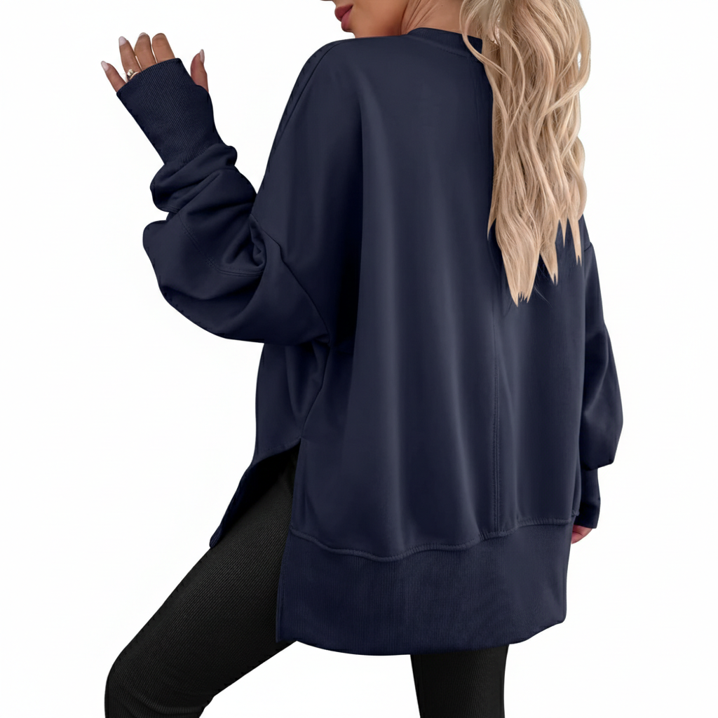 Oversized Sweatshirt For Women With Side Slit And Long Sleeves