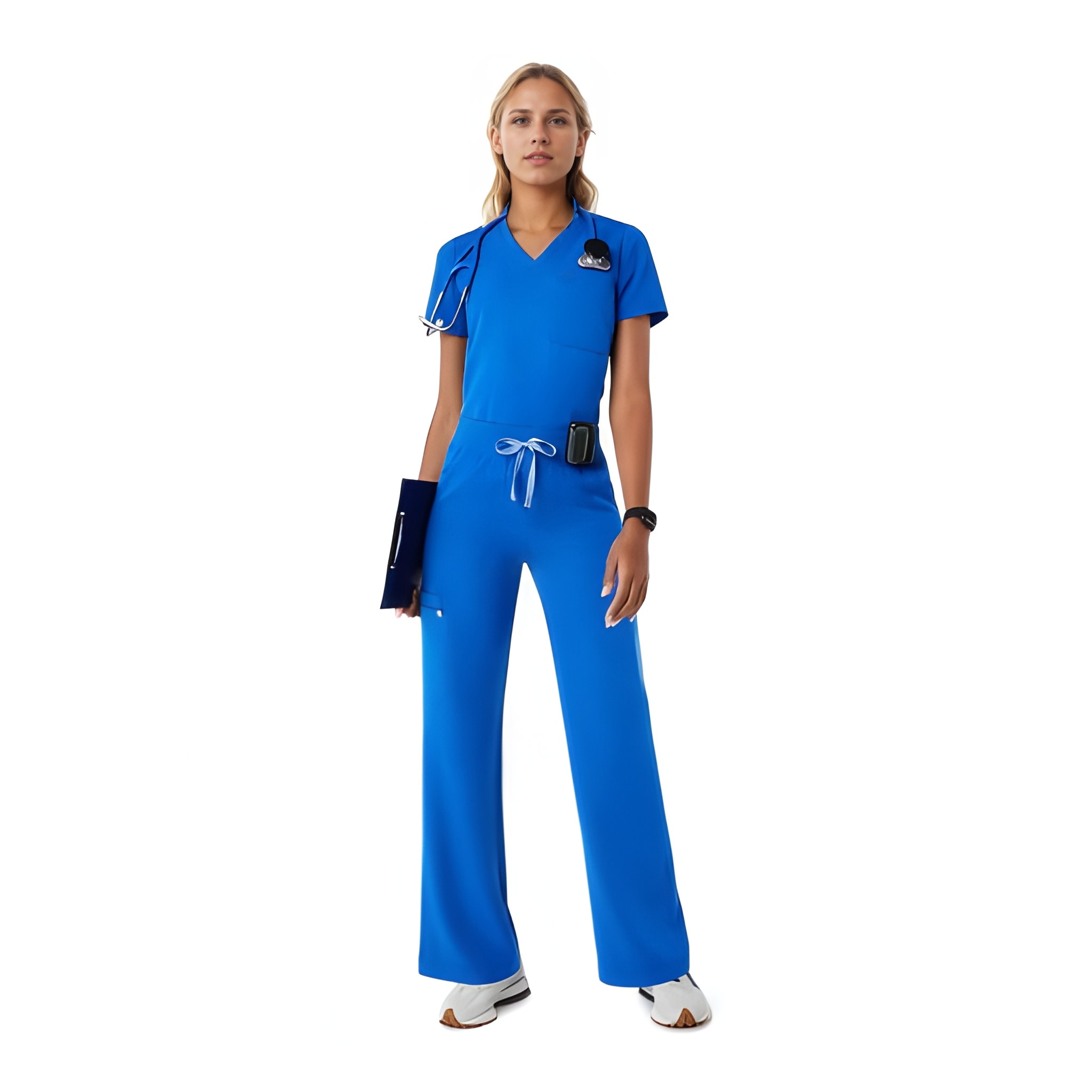 Women Professional Scrub Set with Cargo Pants and One Pocket Top