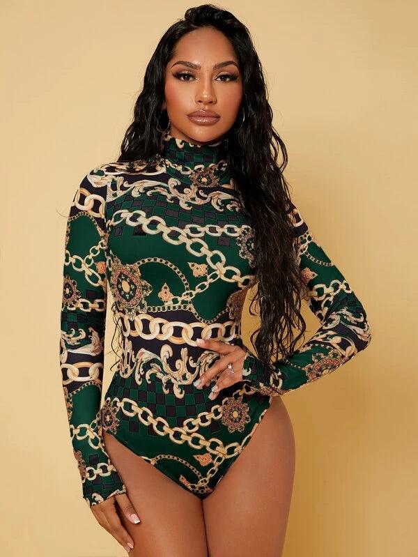 Baroque Print With Chain Patterned Bodysuit
