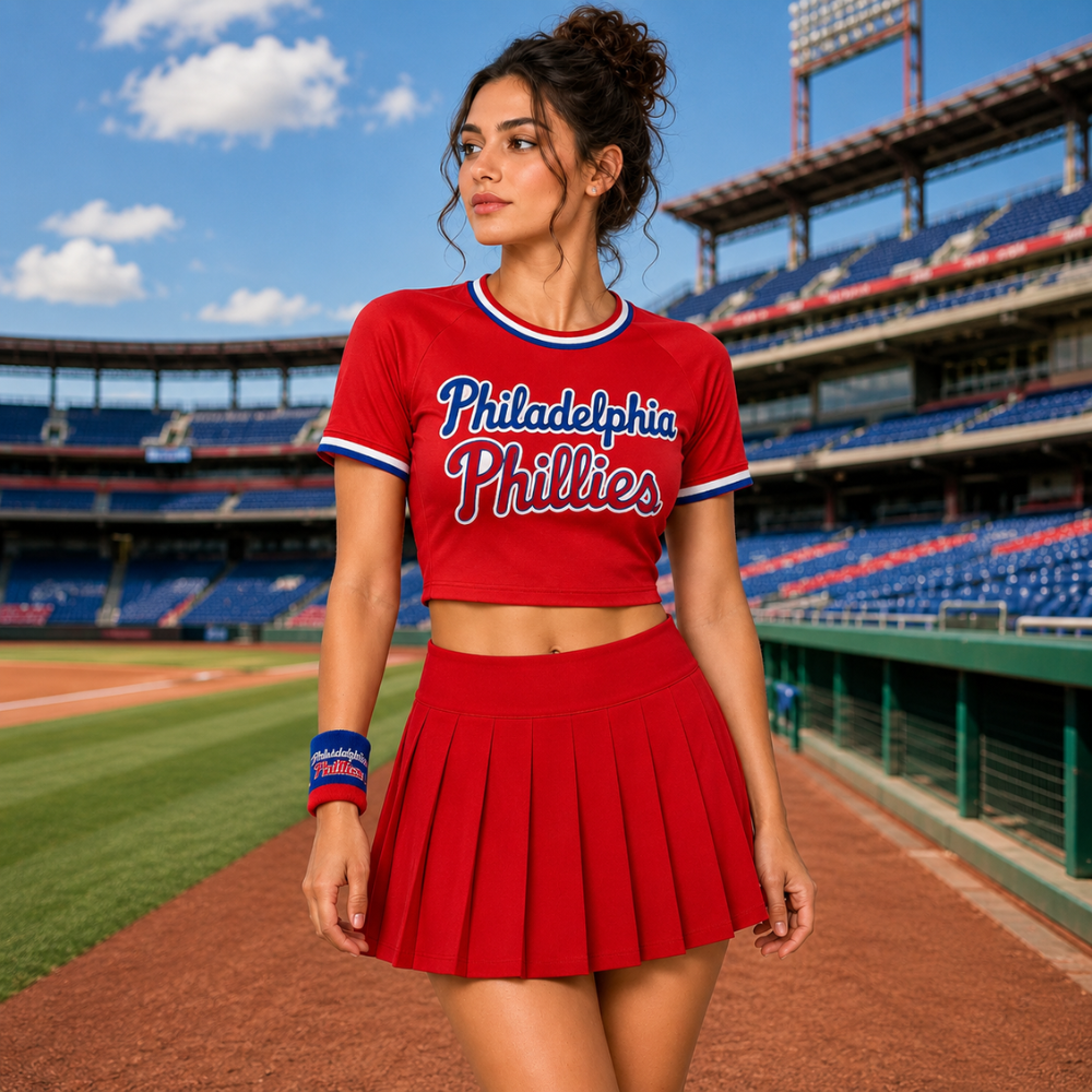 Philadelphia Phillies Baseball Team Printed Two Piece Top And Skirt Set For Women
