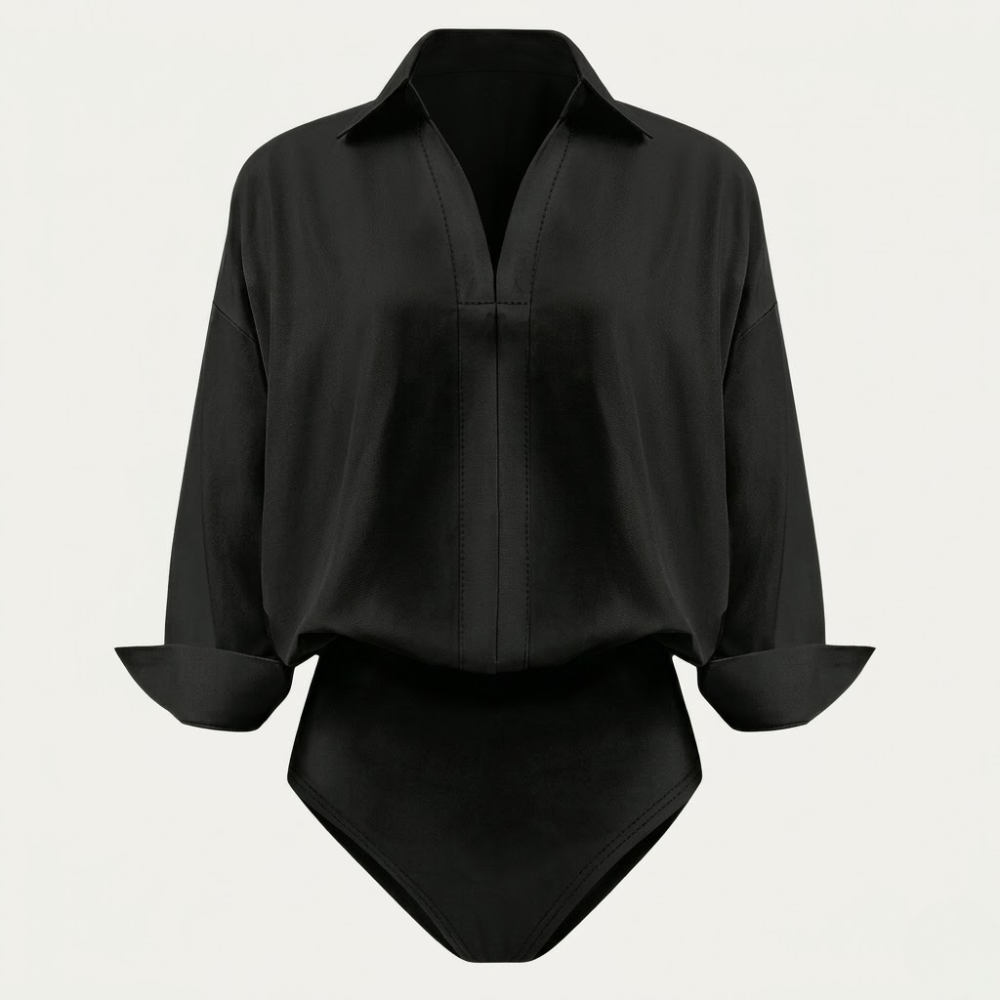 Women's casual loose V-neck long-sleeved shirt jumpsuit