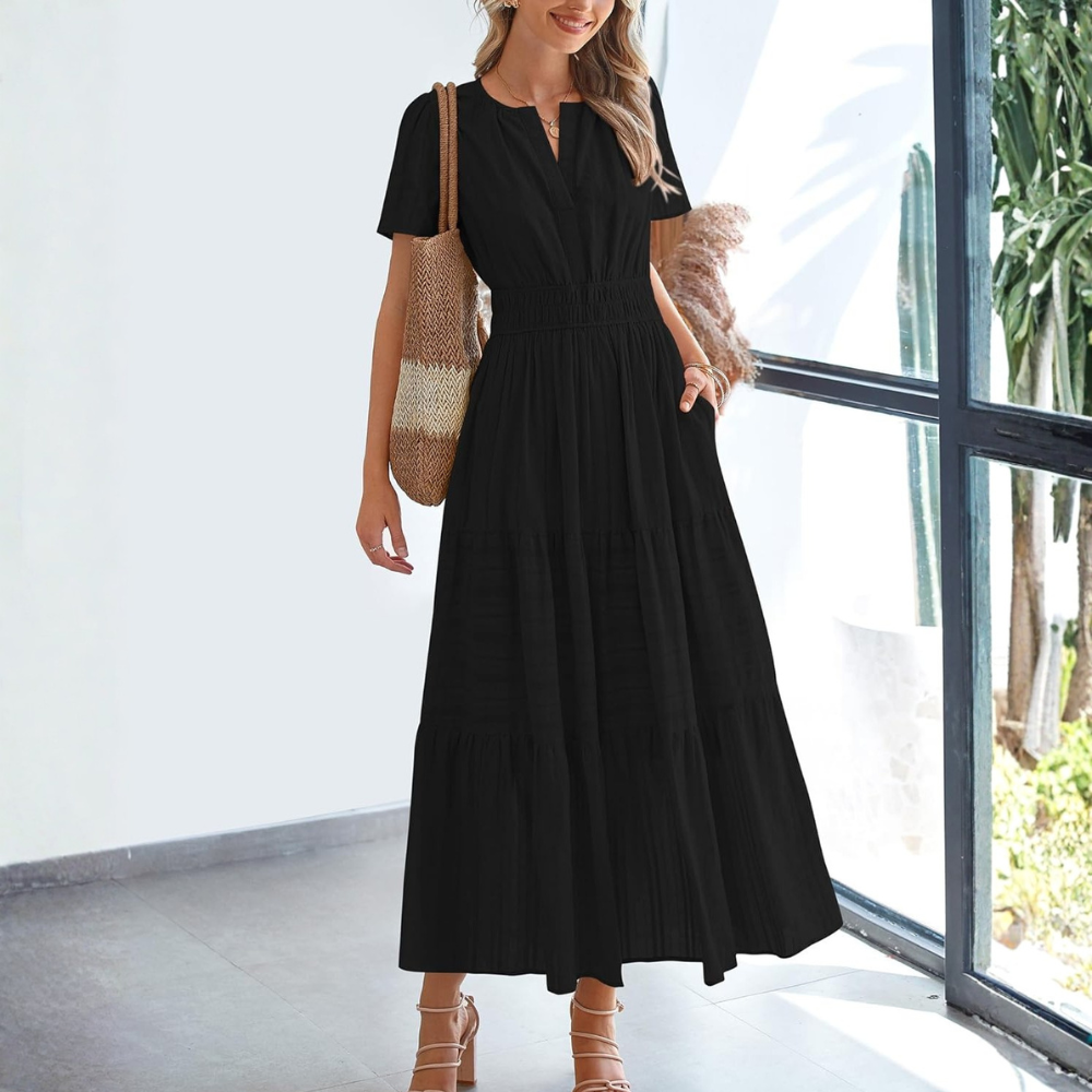 Summer Casual Boho Beach Short Sleeve Midi Dress