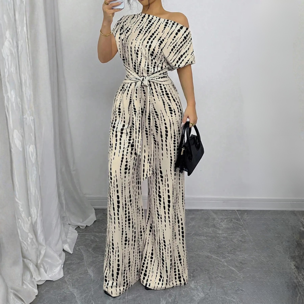 Women's All Over Print Tie Front Jumpsuit