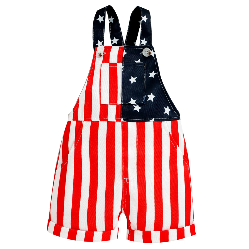 Patriotic Suspender Denim Jumpsuit With Pocket