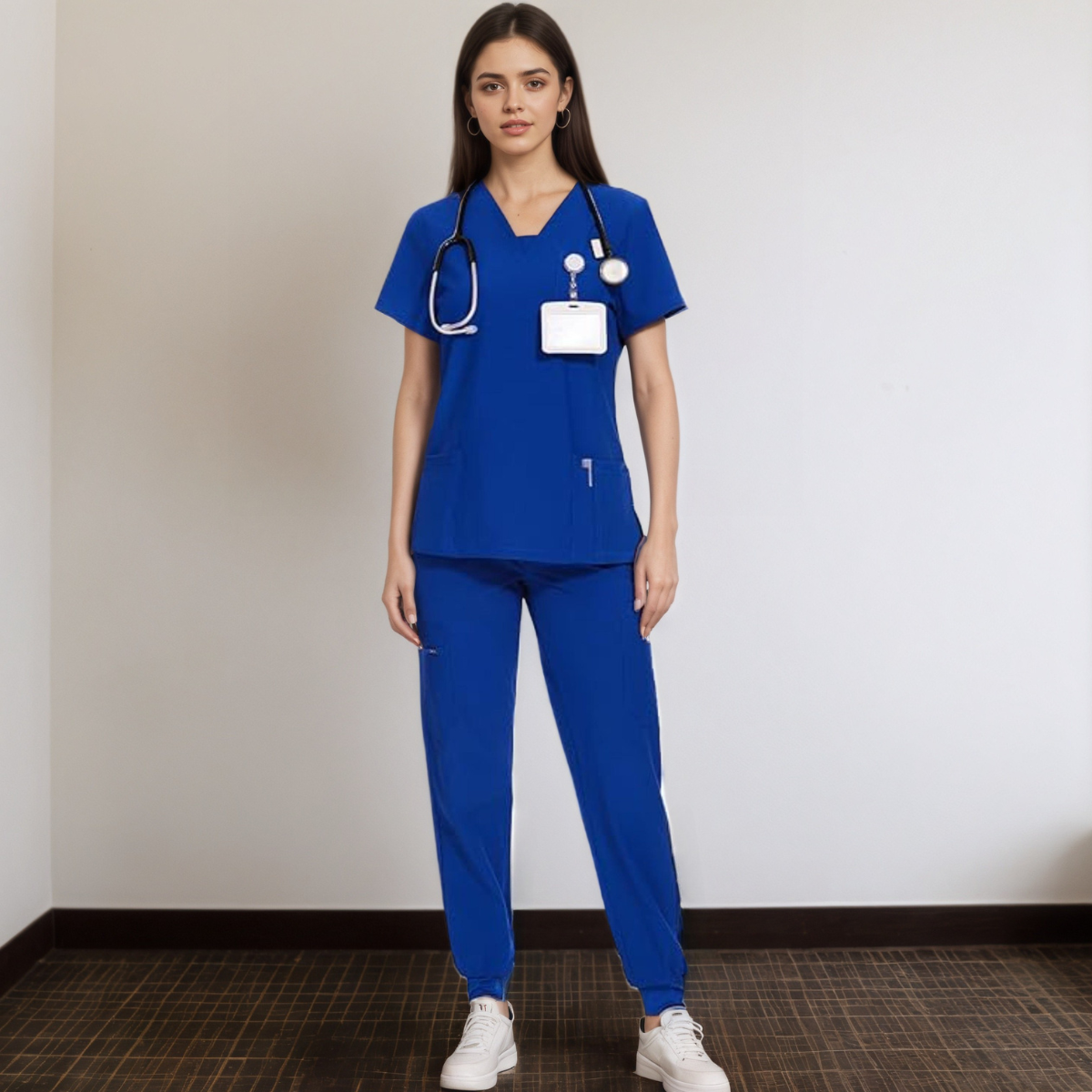 Women V Neck Top And Cargo Pants Scrubs Set