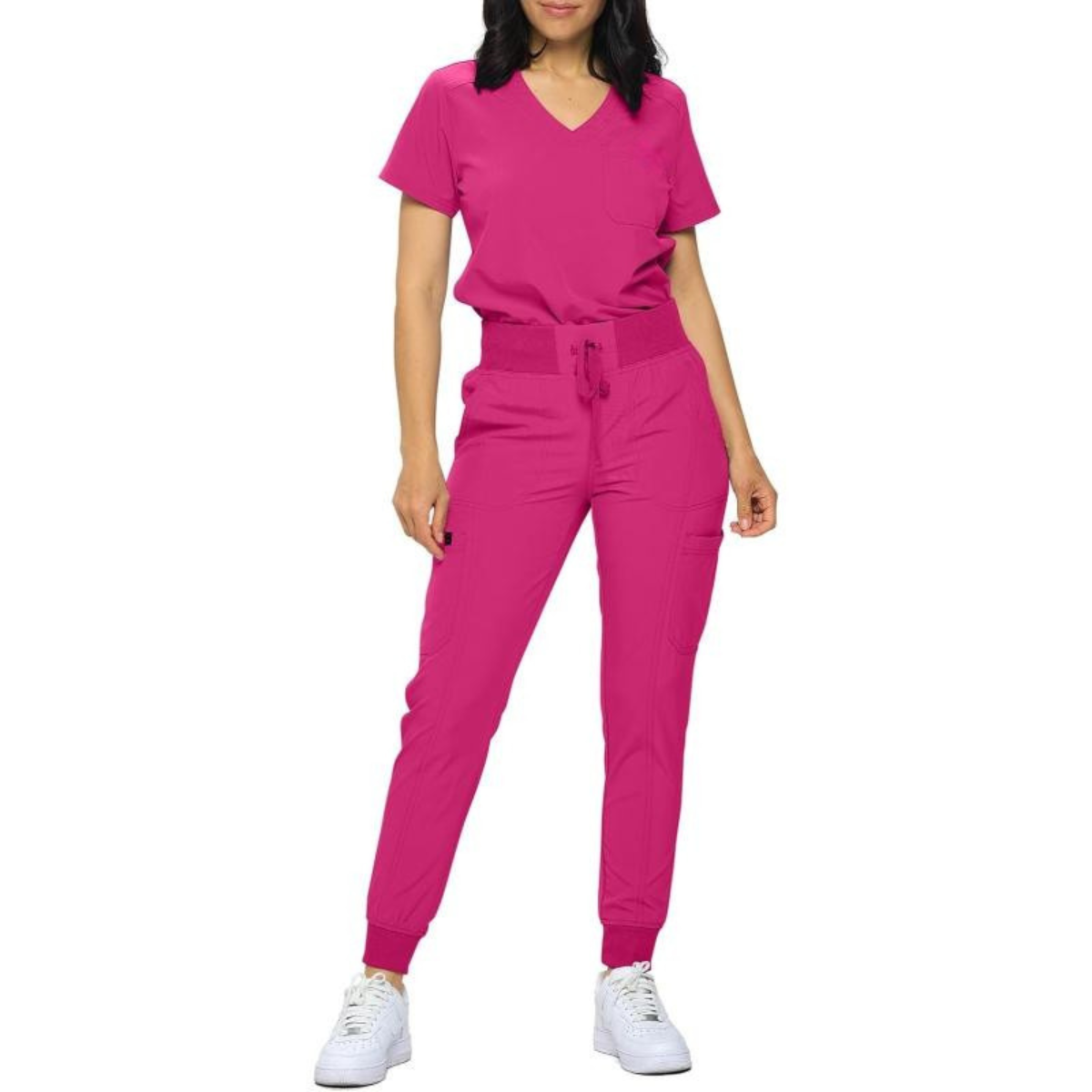 Women Stretchy Jogger Scrub Set With Tuck In Top