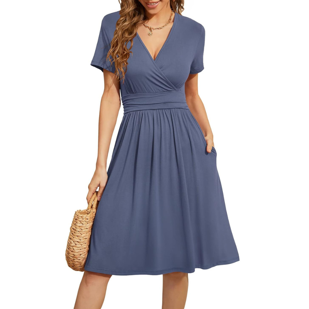Summer Floral Short Sleeve Dress With Pockets