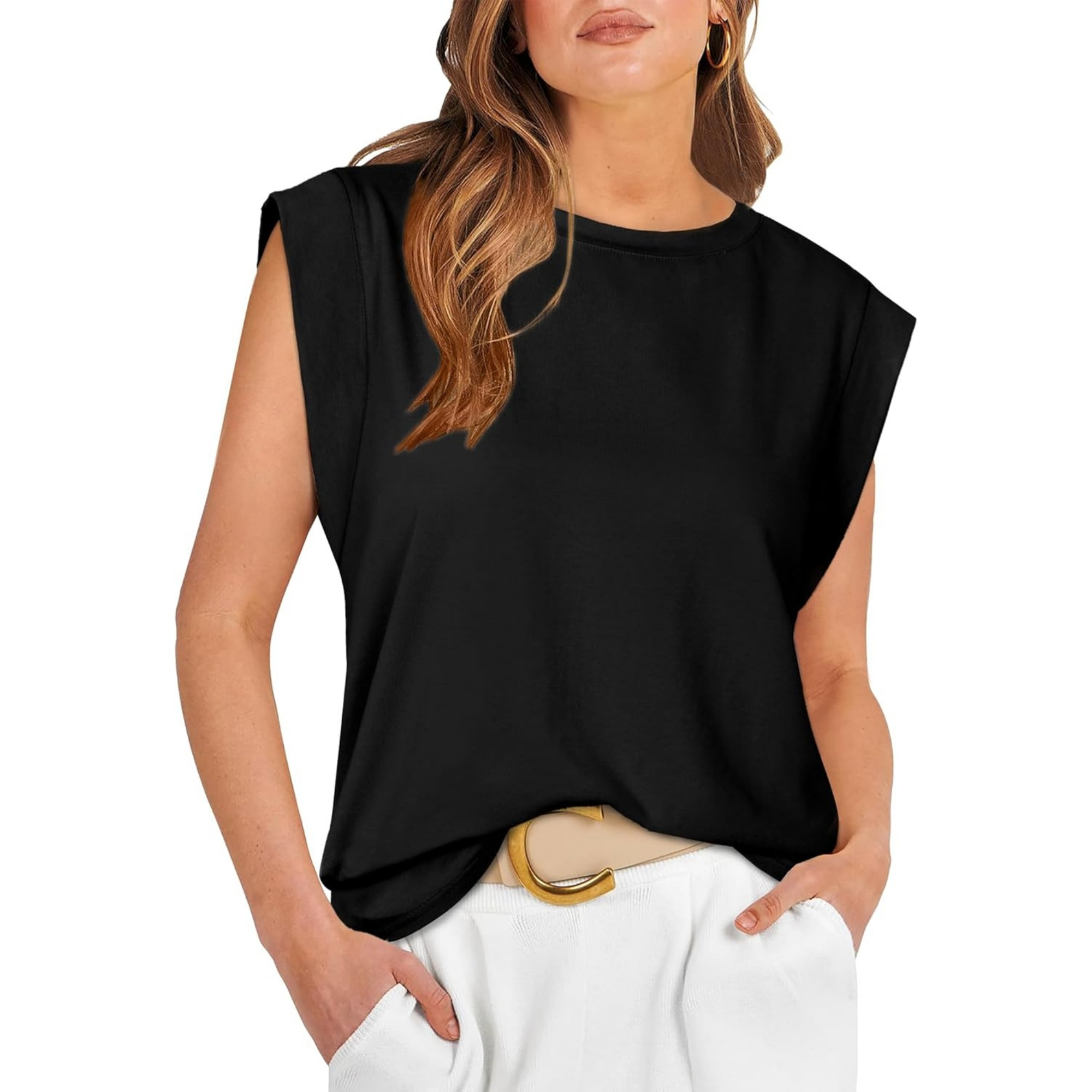 Loose Fit Cap Sleeve Tee Shirts For Women
