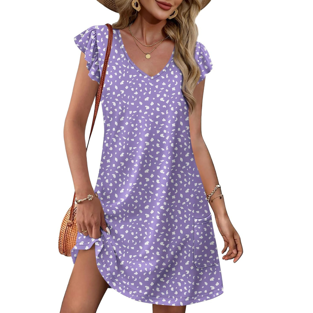 Summer Ruffle Sleeve Swing Dress With Pockets