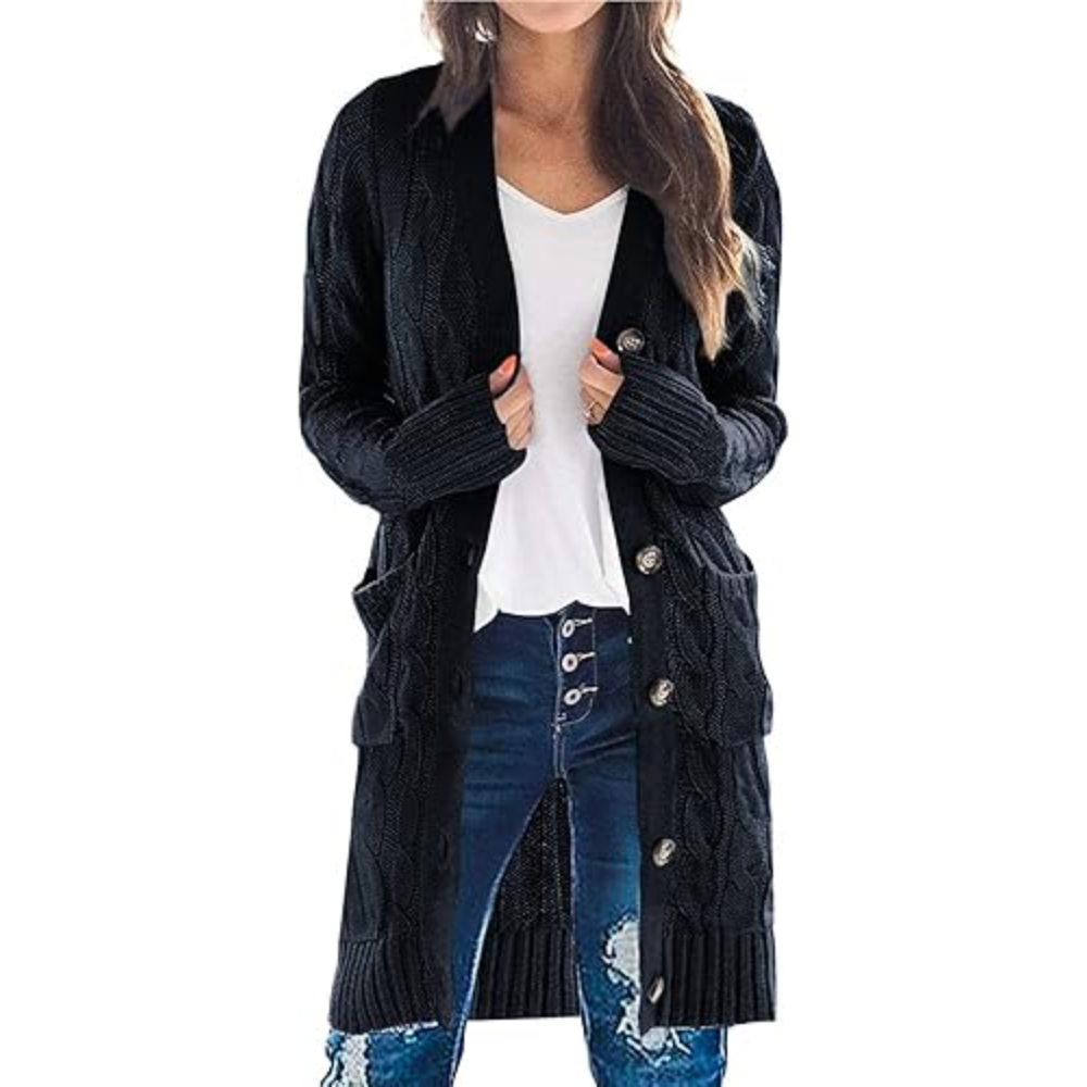 Long Sleeve Cable Knit Long Cardigan for Women