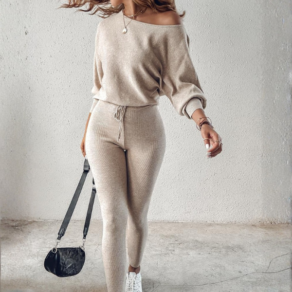 2 Piece Lounge Set With Long Sleeve Pullover And Drawstring Pants