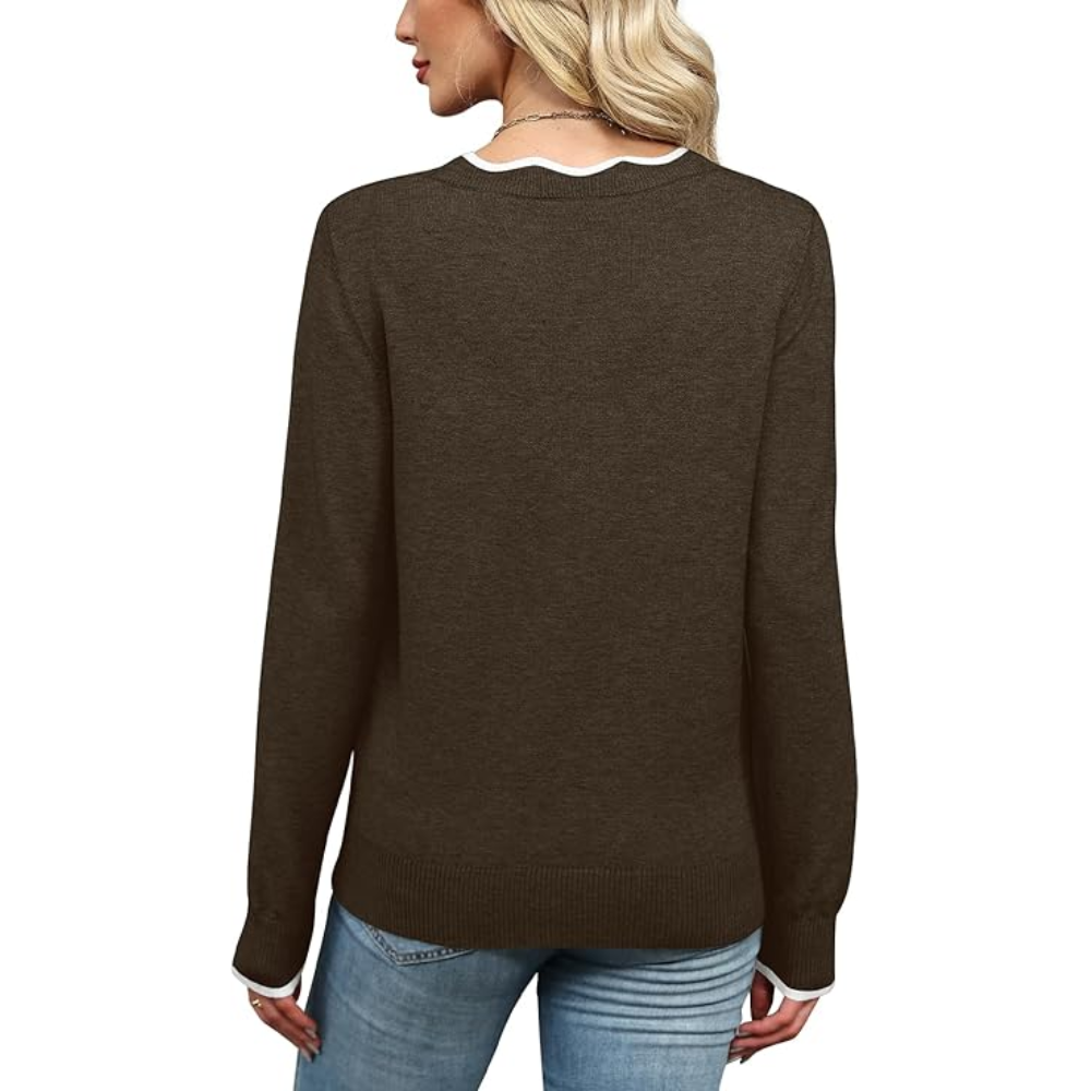 Scallop Trim Knit Pullover Cozy Lightweight Sweater For Women