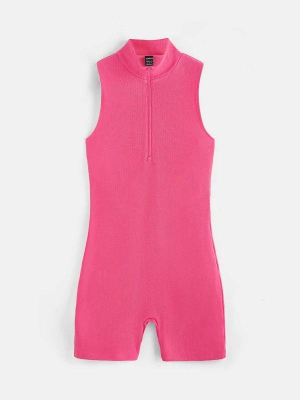 Cotton Zip Up Unitard Jumpsuit-Comfy Jumpsuits