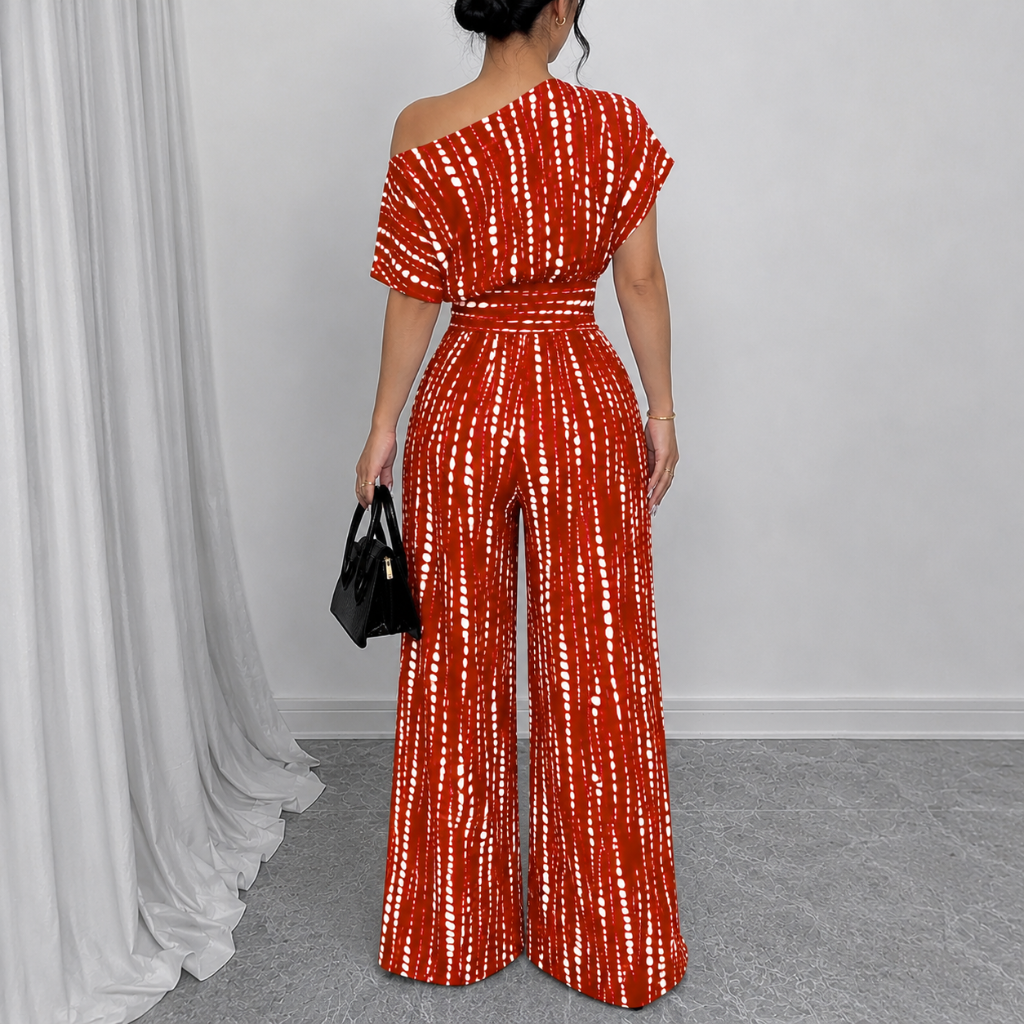 Loose Fit Tie Front Batwing Sleeve Wide Asymmetrical One Piece Jumpsuit For Women