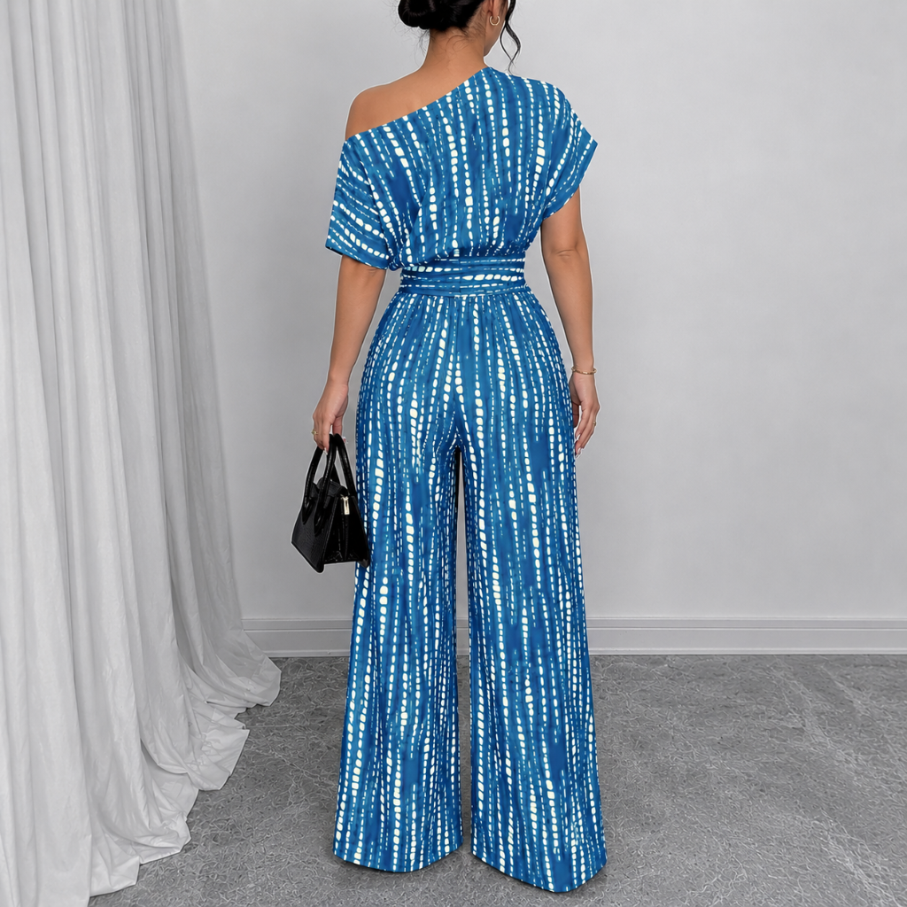 Loose Fit Tie Front Batwing Sleeve Wide Asymmetrical One Piece Jumpsuit For Women