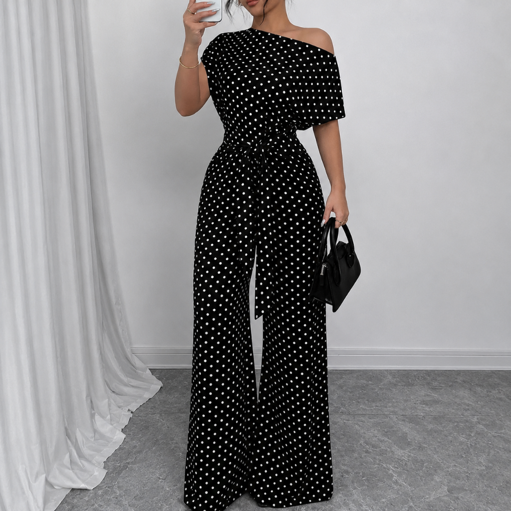 Loose Fit Tie Front Batwing Sleeve Wide Asymmetrical One Piece Jumpsuit For Women