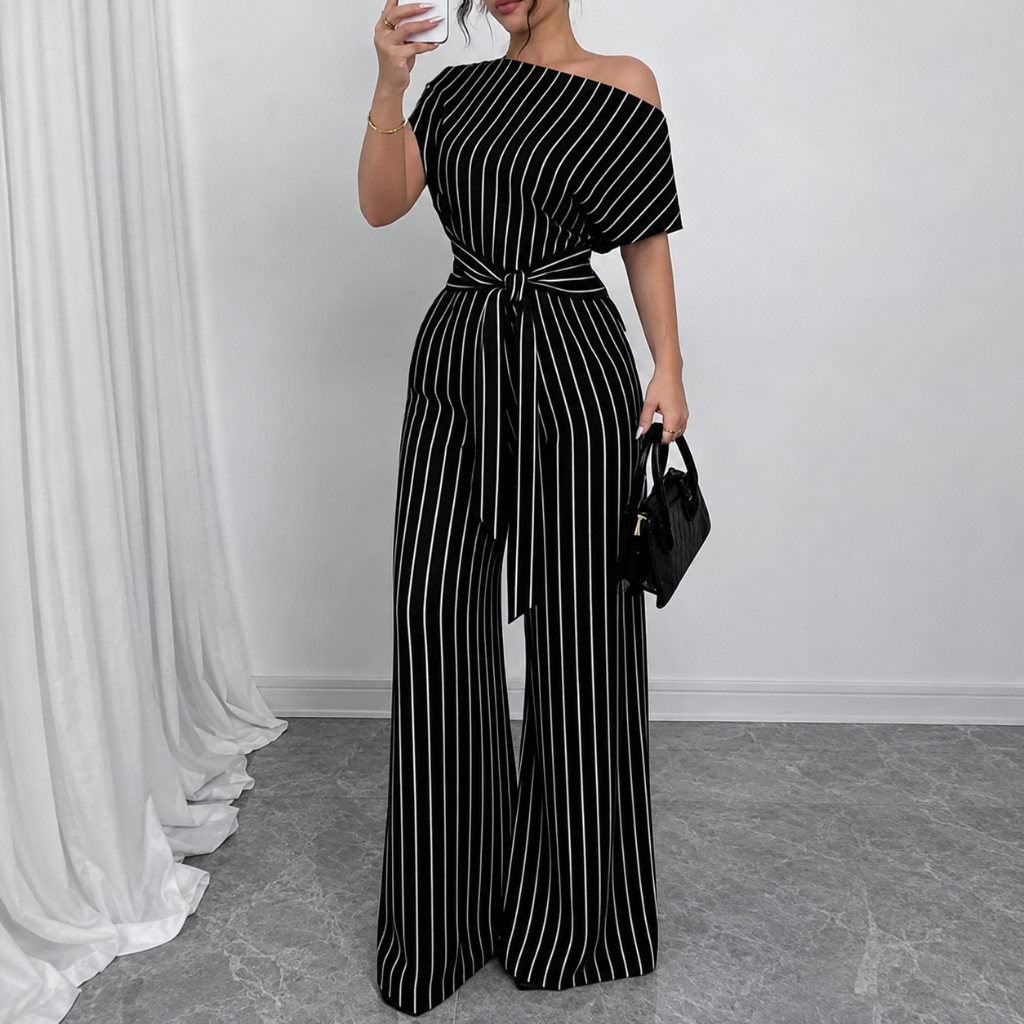 Loose Fit Tie Front Batwing Sleeve Wide Asymmetrical One Piece Jumpsuit For Women