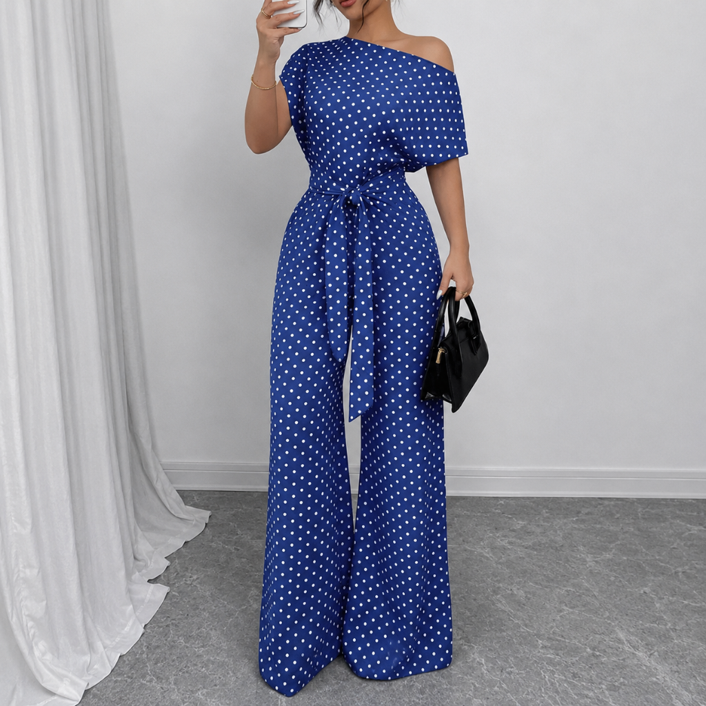 Loose Fit Tie Front Batwing Sleeve Wide Asymmetrical One Piece Jumpsuit For Women