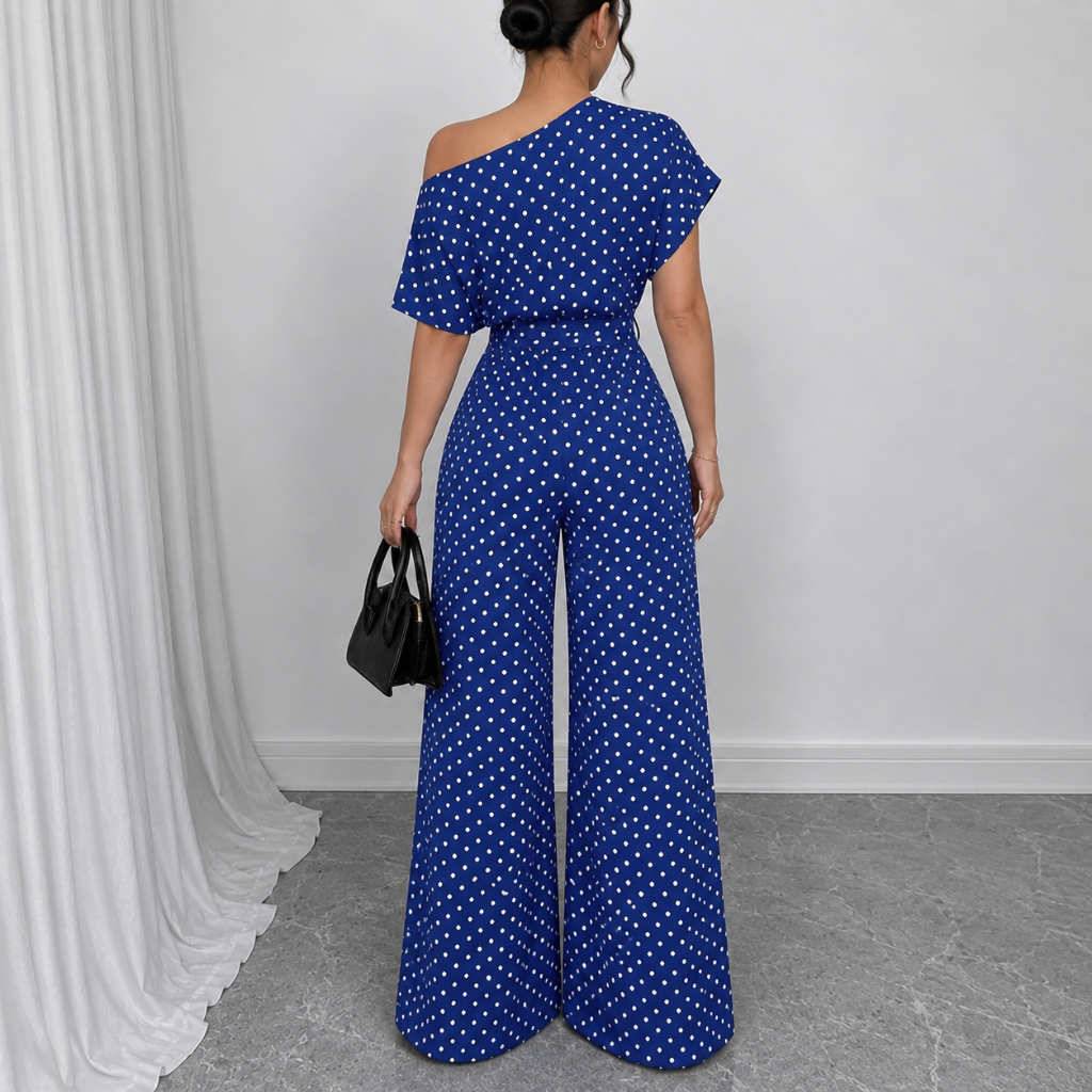 Loose Fit Tie Front Batwing Sleeve Wide Asymmetrical One Piece Jumpsuit For Women