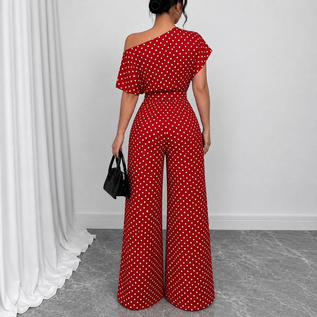Loose Fit Tie Front Batwing Sleeve Wide Asymmetrical One Piece Jumpsuit For Women