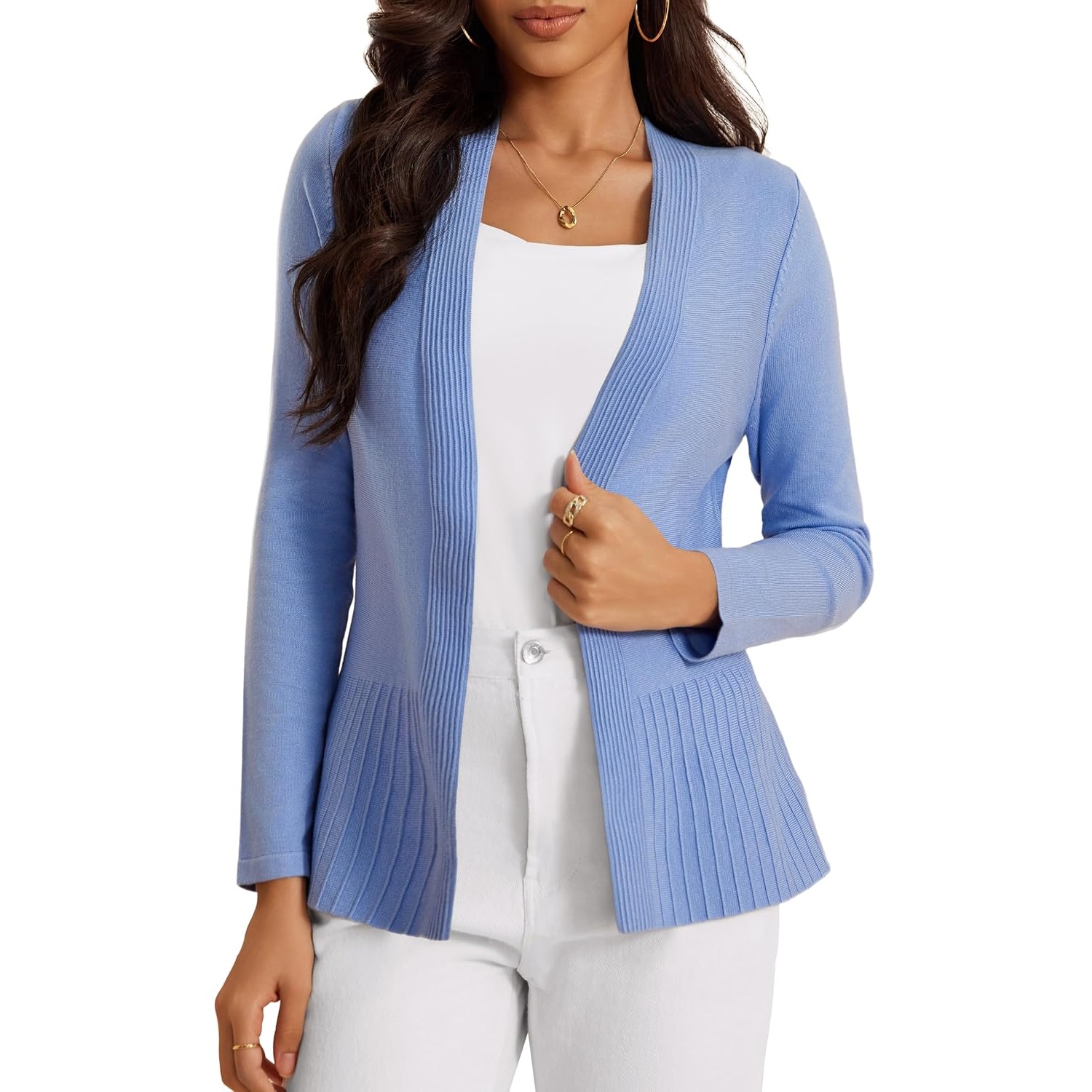 Casual Ribbed Knit Open Front Cardigan Sweater For Women