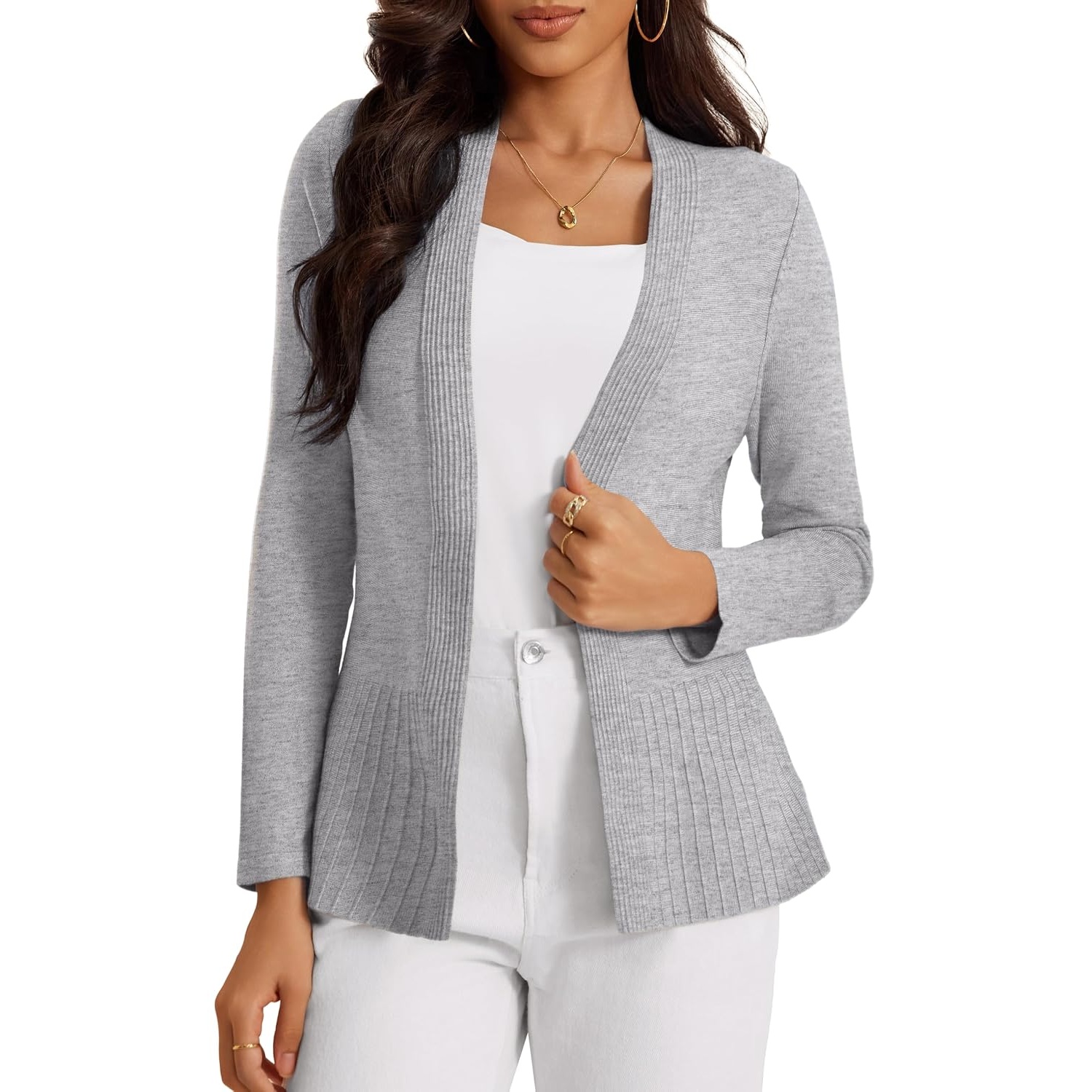 Casual Ribbed Knit Open Front Cardigan Sweater For Women