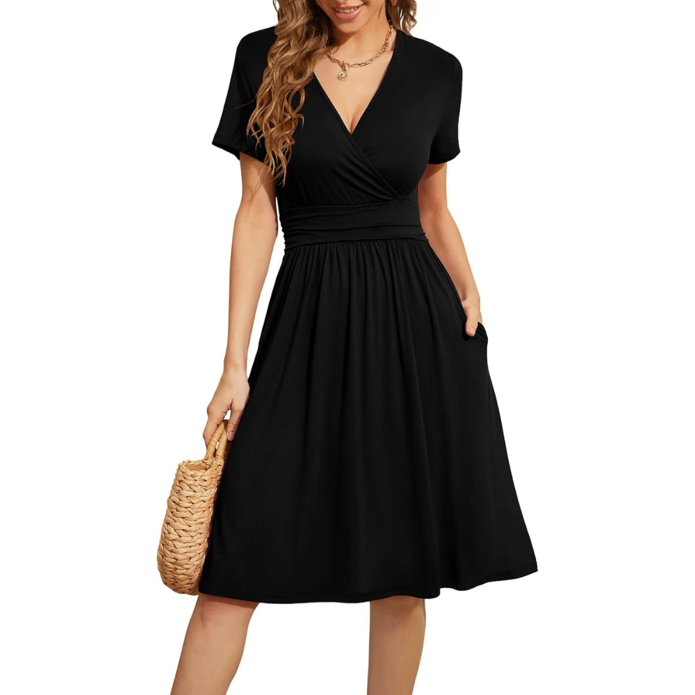 Summer Floral Short Sleeve Dress With Pockets