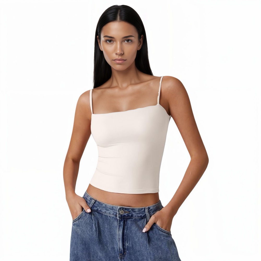 Double Lined Basic Tank Top Adjustable Spaghetti Straps Sleeveless