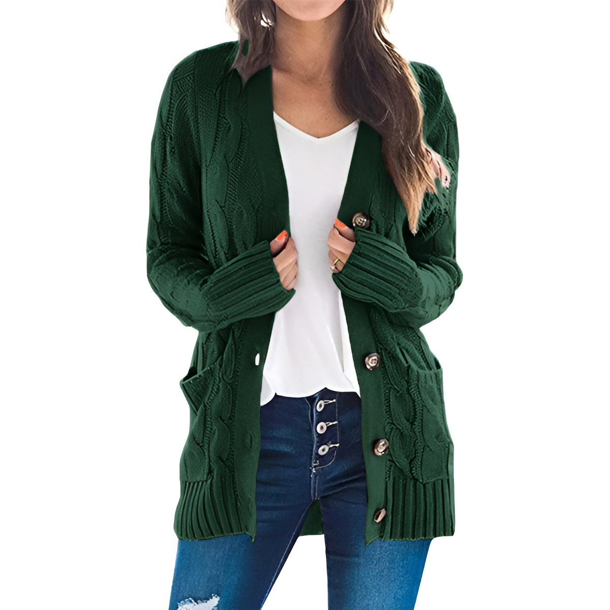 Cable Knit Button Front Open Cardigan