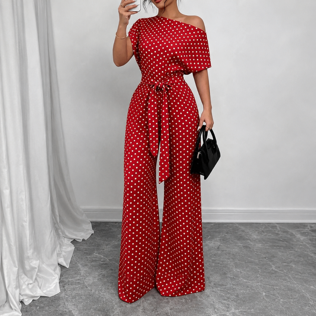 Loose Fit Tie Front Batwing Sleeve Wide Asymmetrical One Piece Jumpsuit For Women