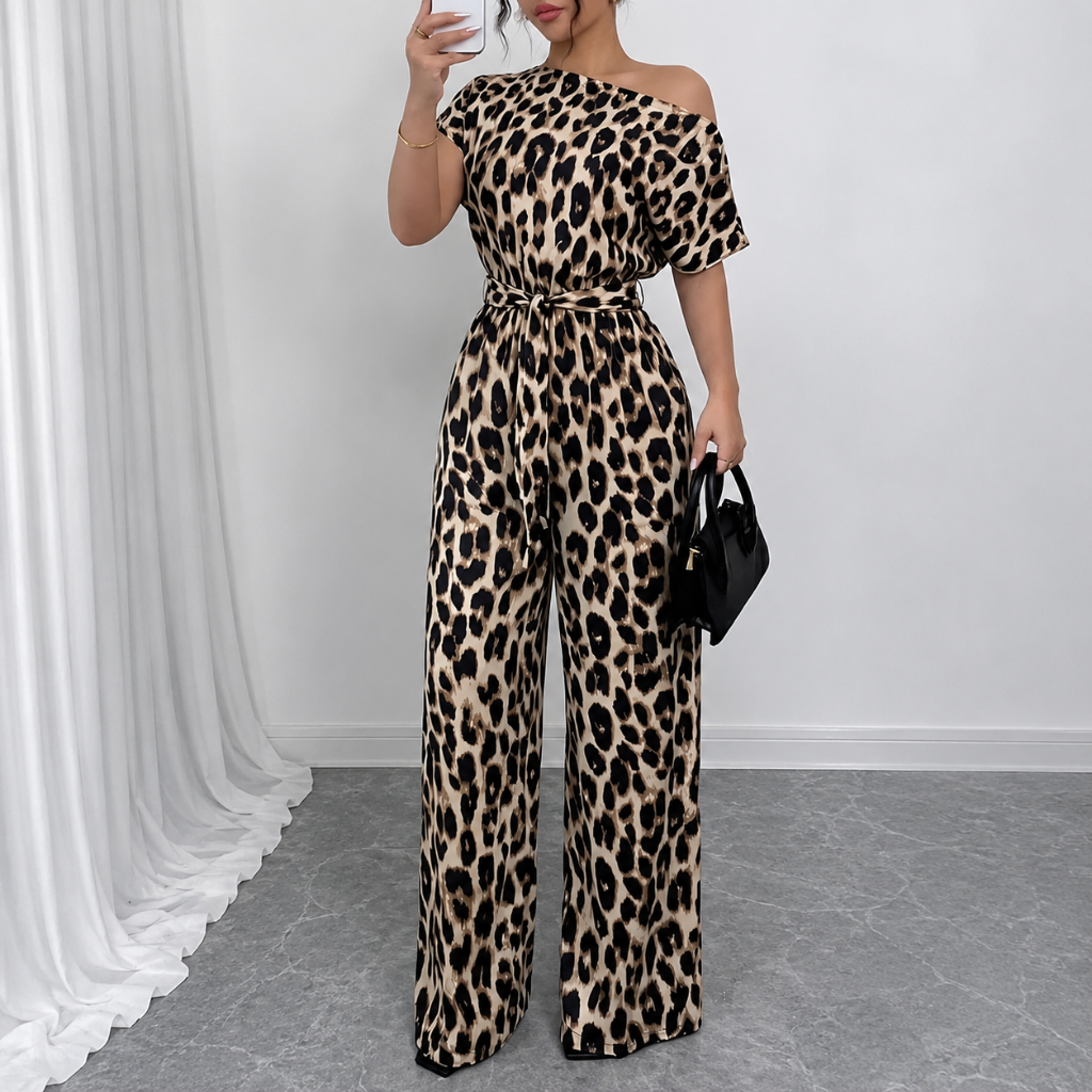 Loose Fit Tie Front Batwing Sleeve Wide Asymmetrical One Piece Jumpsuit For Women