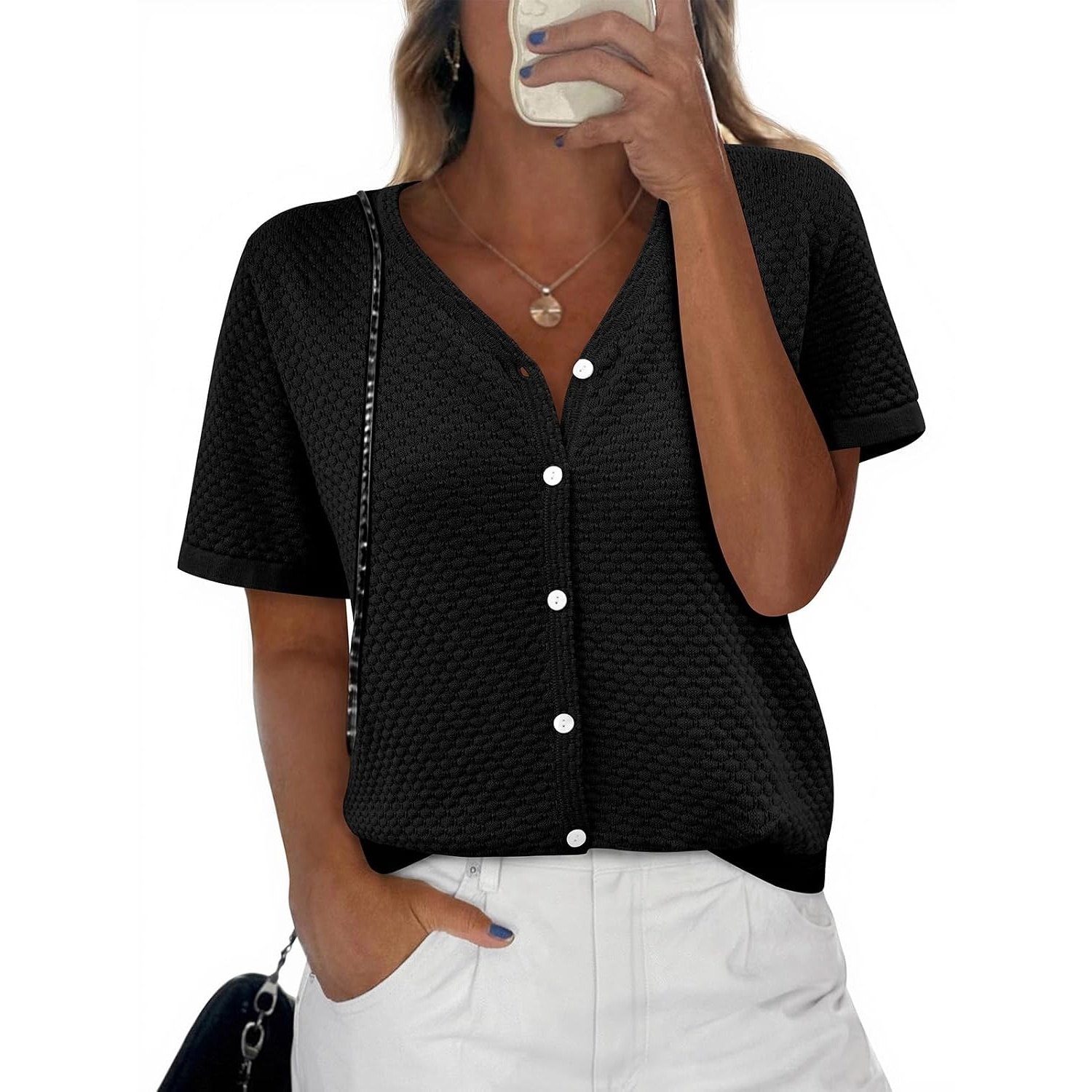 Casual Short Sleeve Crochet Knit Cardigan For Women