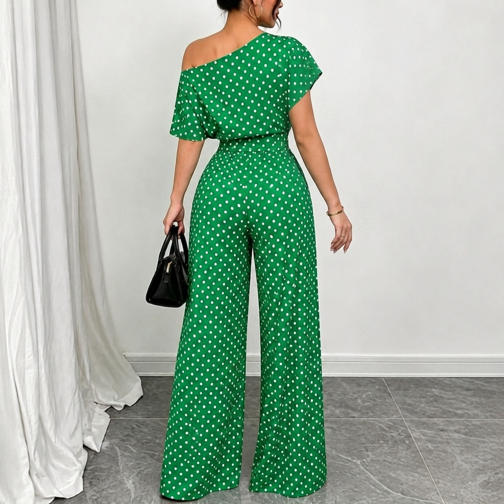 Loose Fit Tie Front Batwing Sleeve Wide Asymmetrical One Piece Jumpsuit For Women