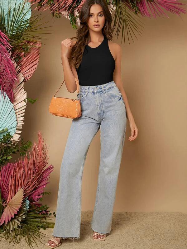 Cut Out Back Solid Bodysuit-Comfy Jumpsuits