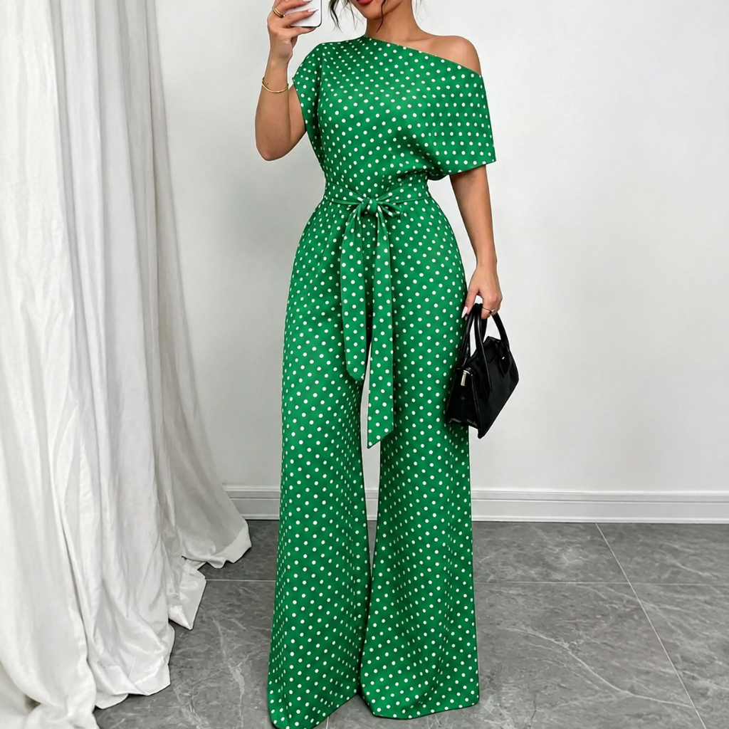 Loose Fit Tie Front Batwing Sleeve Wide Asymmetrical One Piece Jumpsuit For Women
