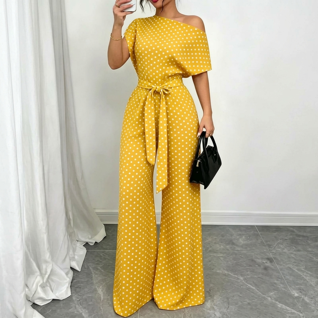 Loose Fit Tie Front Batwing Sleeve Wide Asymmetrical One Piece Jumpsuit For Women