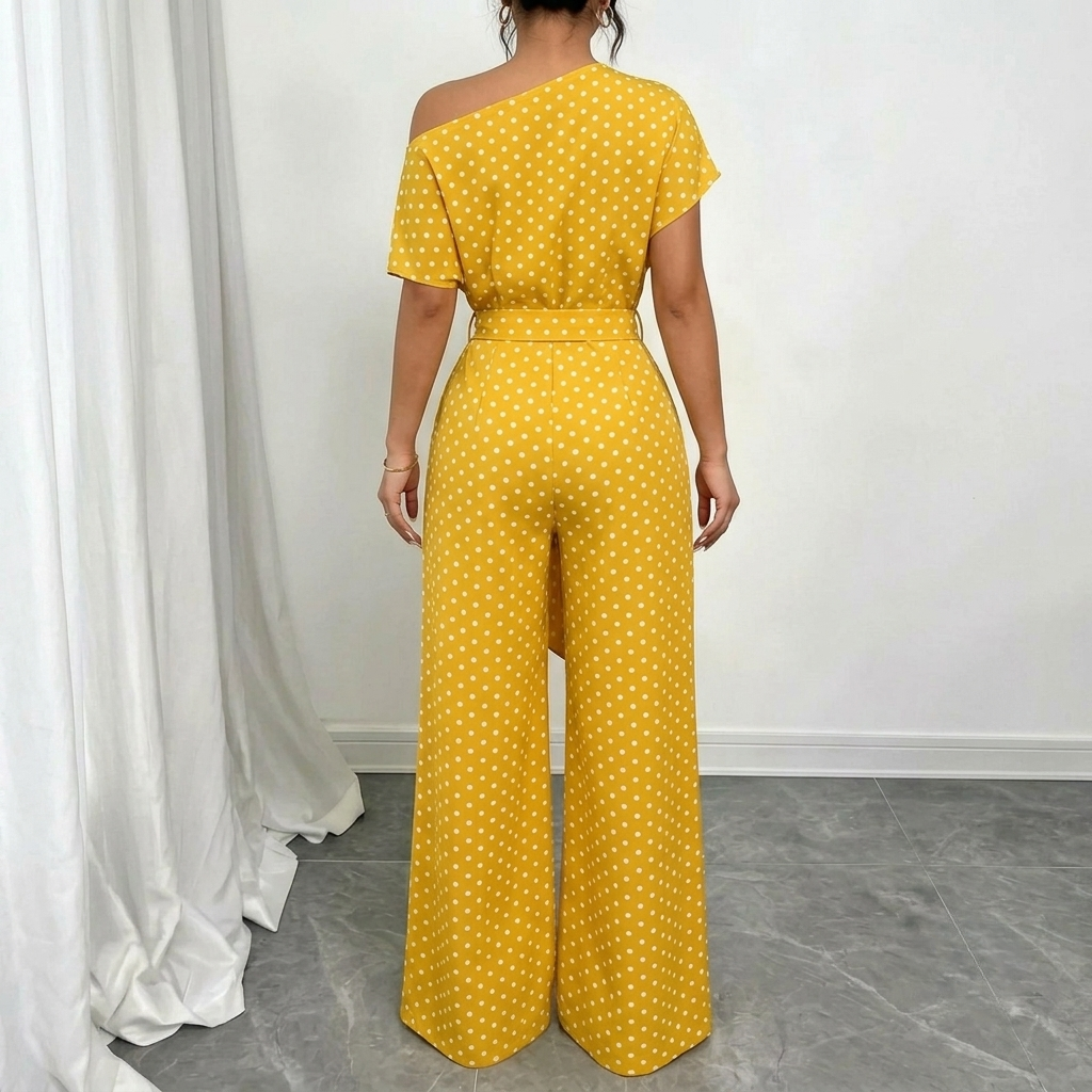 Loose Fit Tie Front Batwing Sleeve Wide Asymmetrical One Piece Jumpsuit For Women
