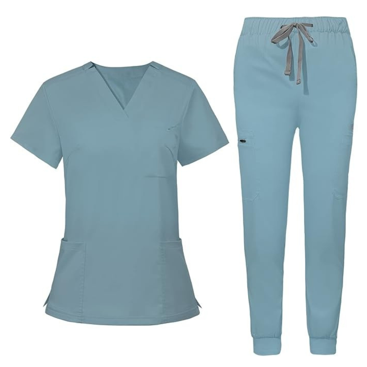 Women’s V Patterned Scrub Top And Jogger Pants Set
