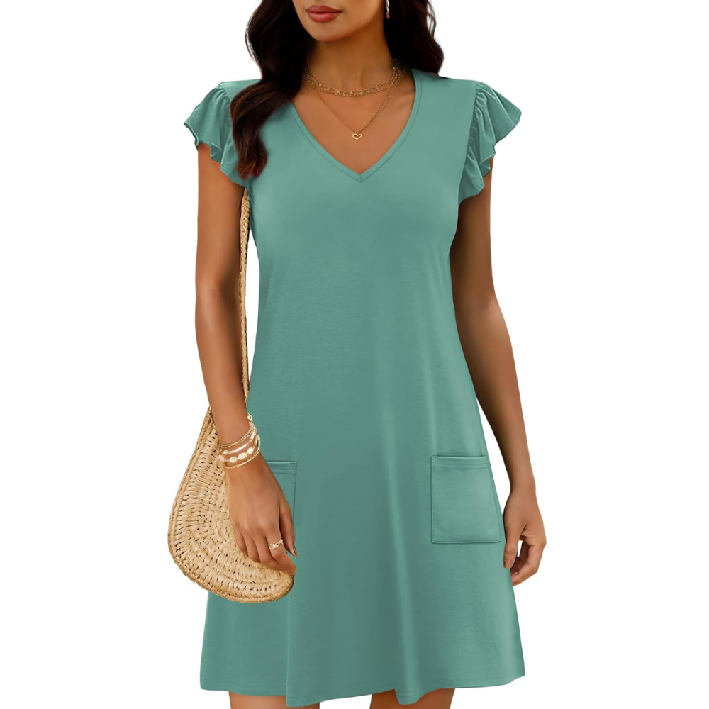 Summer Ruffle Sleeve Swing Dress With Pockets