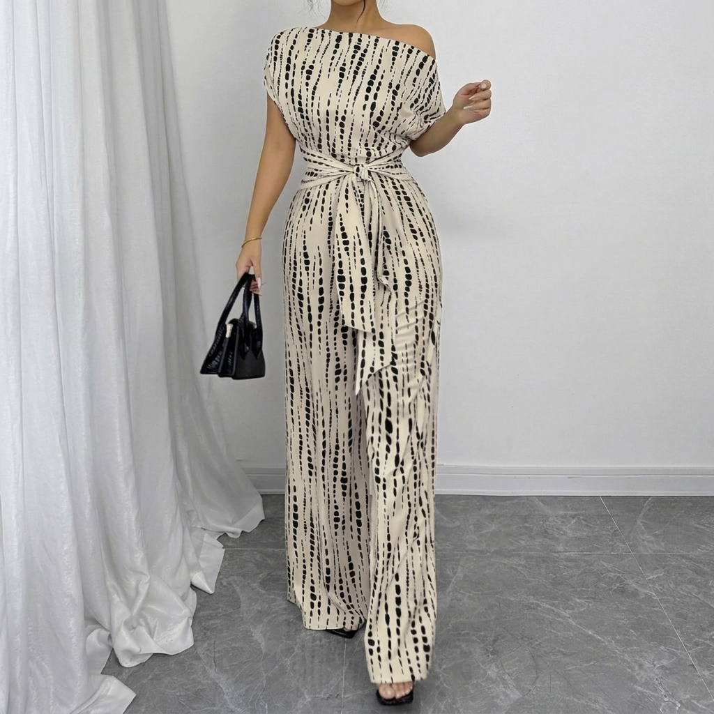 Loose Fit Tie Front Batwing Sleeve Wide Asymmetrical One Piece Jumpsuit For Women