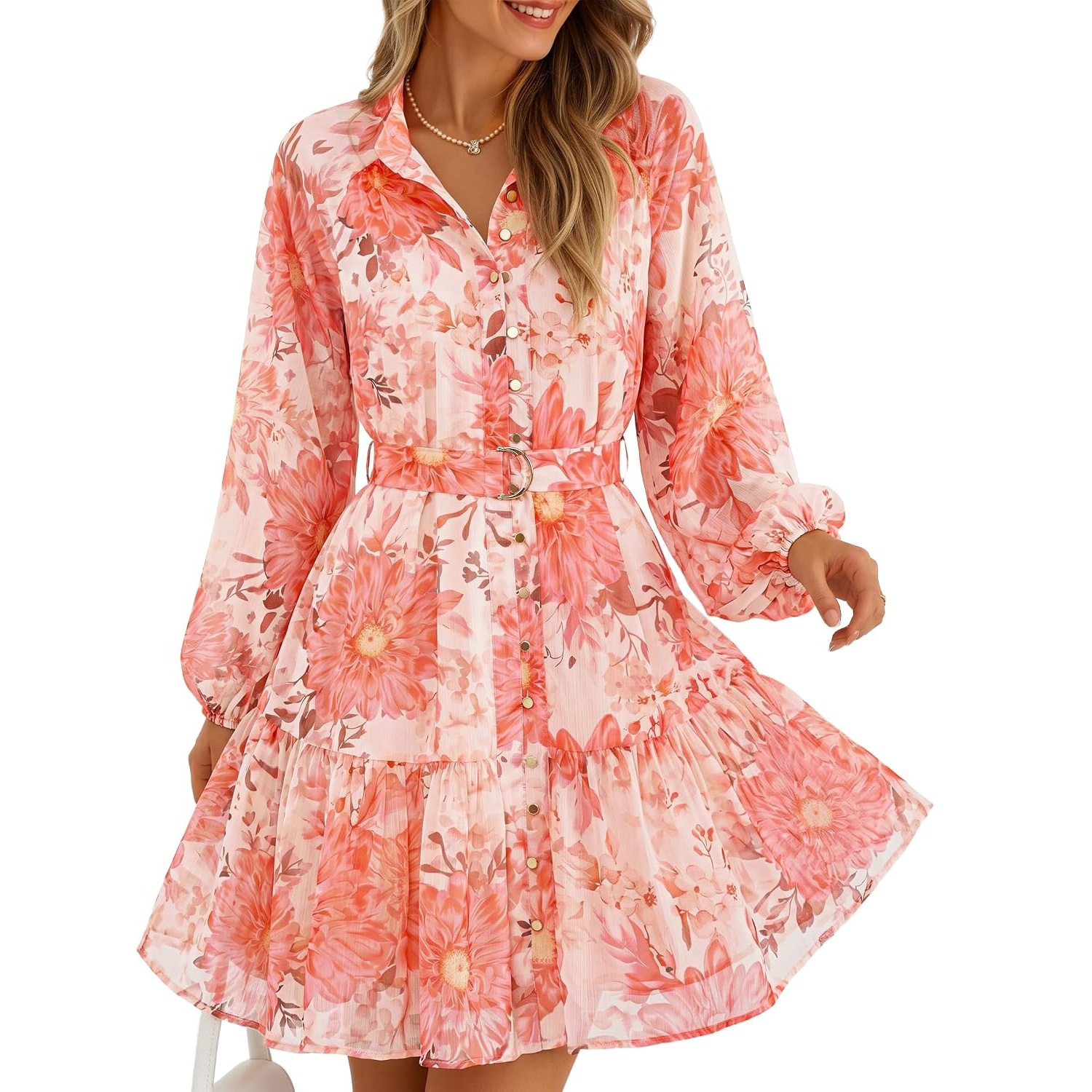 Floral Printed Long Sleeve Mini Dress For Women