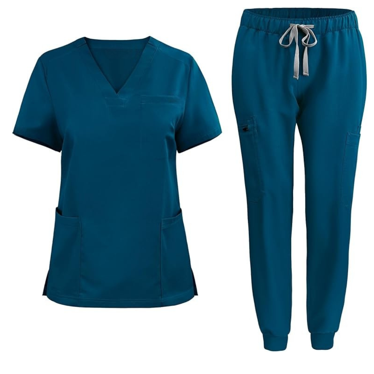 Women’s V Patterned Scrub Top And Jogger Pants Set