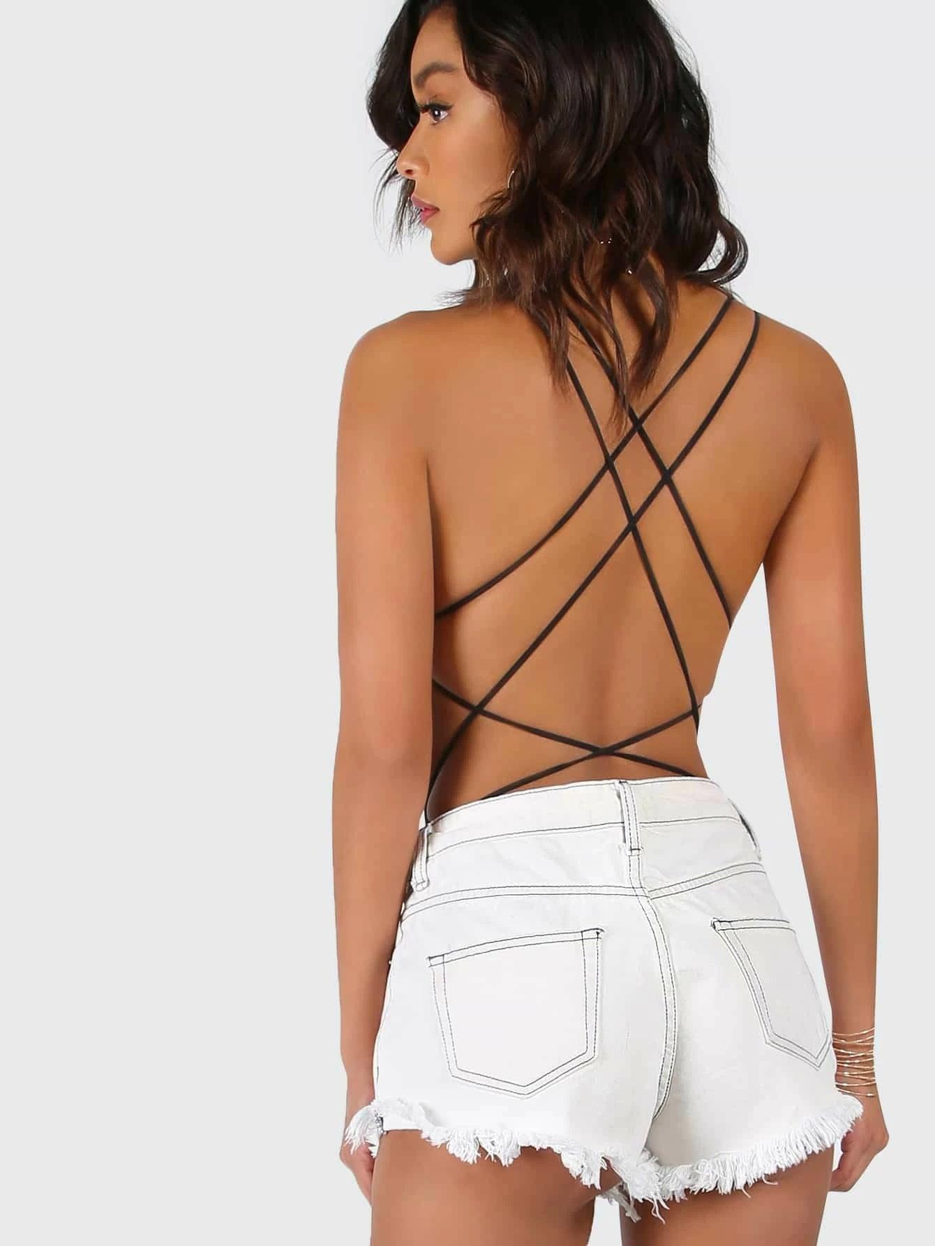 Strappy Open Back Cheeky Bodysuit-Comfy Jumpsuits