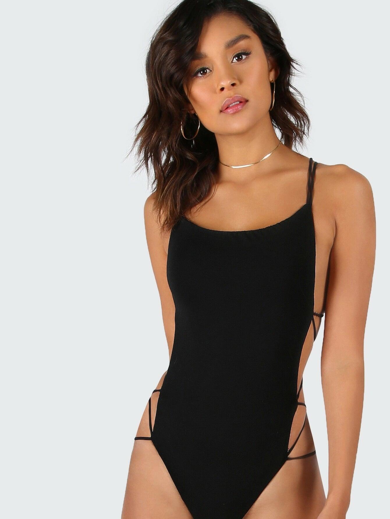 Strappy Open Back Cheeky Bodysuit-Comfy Jumpsuits