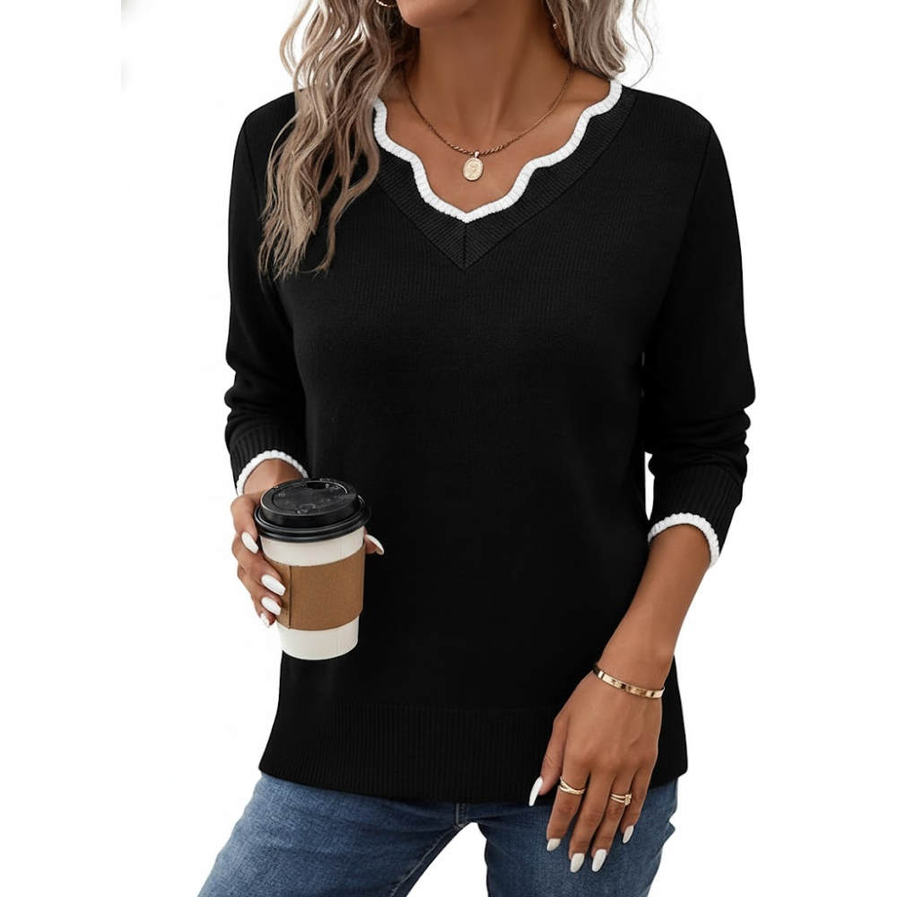 Scallop Trim Knit Pullover Cozy Lightweight Sweater For Women
